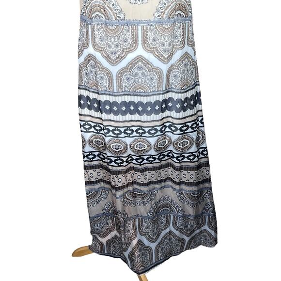 Hale Bob Boho Neutral Print Flowy Maxi with Beaded Neckline & Straps Medium - Picture 7 of 14